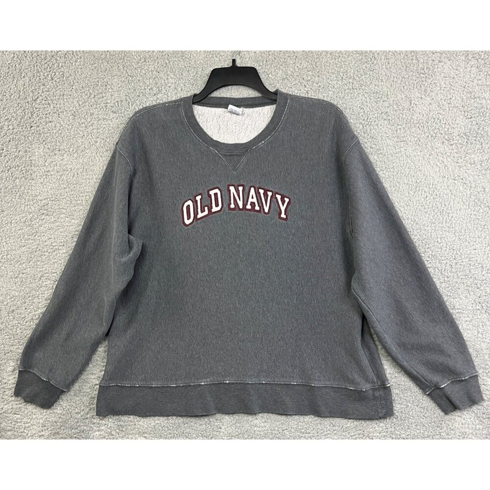 Vintage Old Navy Sweatshirt Mens XL Gray Spellout Heavy Well Worn 90s Y2K